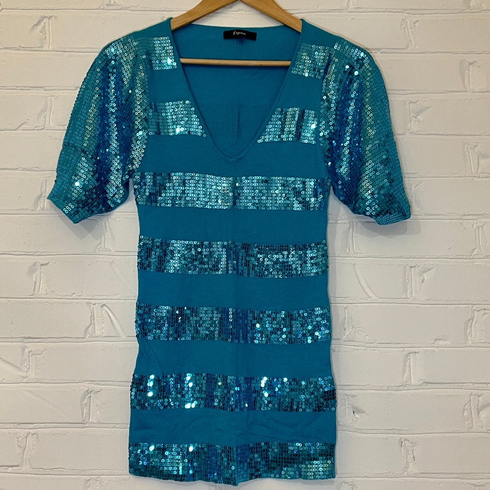Express Sequin Royal Blue Dressy Tunic Size Medium